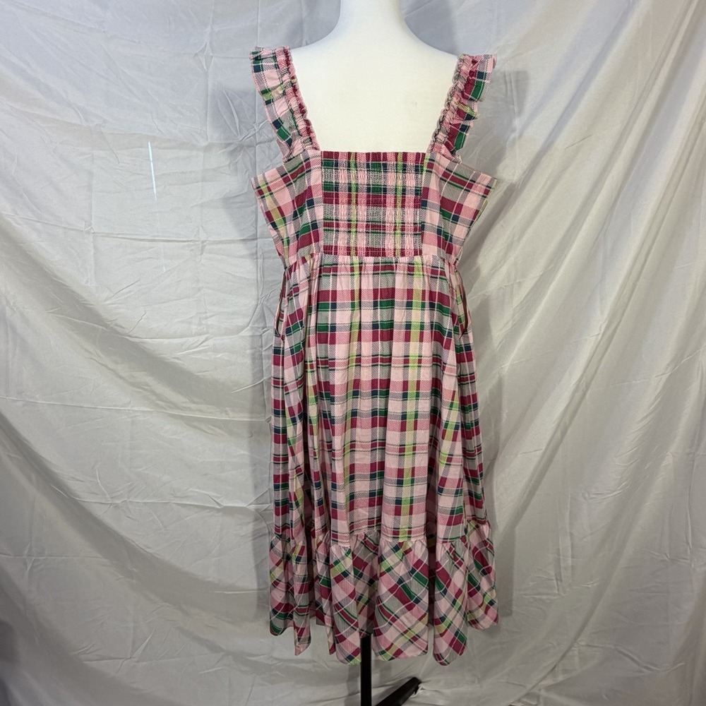 Torrid Plaid Midi Dress Size 1X Pink Green Poplin Smocked Ruffle Strap Pocket
